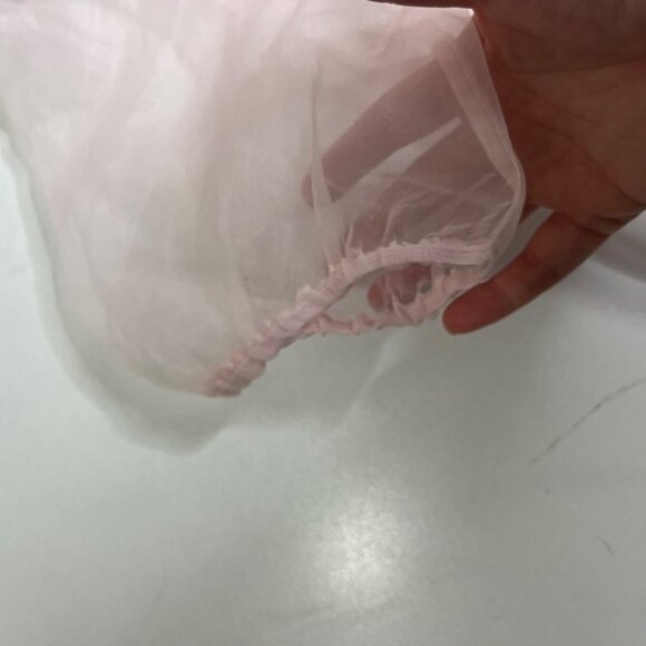 Joie blouse women's M light pink sheer short sleeve blouse button down bow tie - Picture 4 of 4